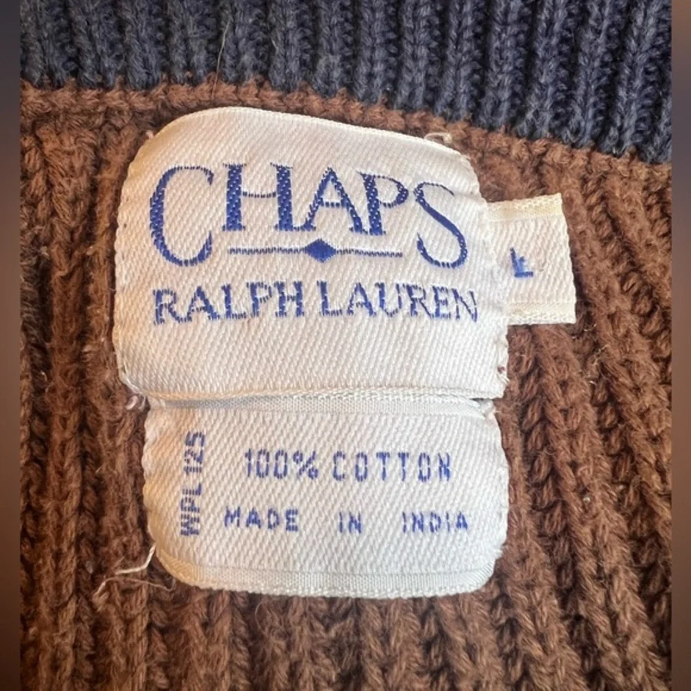 Vintage Chaps Ralph Lauren Rib Knit Preppy Academia‎ Sweater Men L Brown Cotton